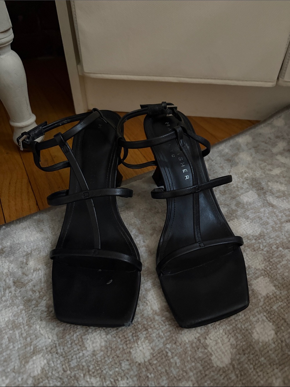 Marc Fisher Black Strappy Square-Toe Heeled Sandals